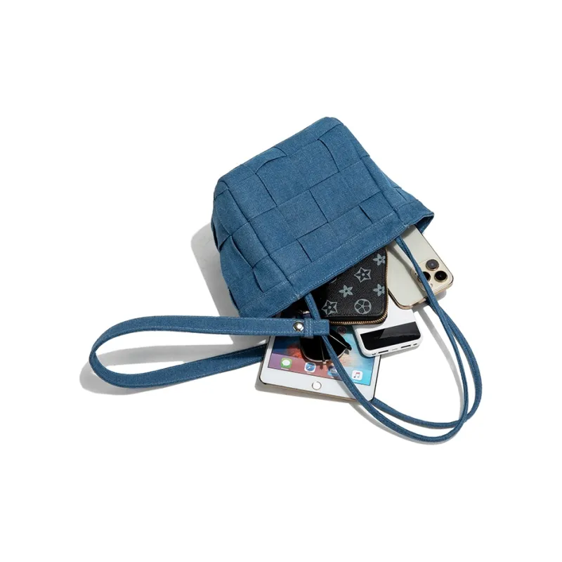 TAMATHA Polyurethane Bonded Synthetic Leather Shoulder Bag Women's Denim Blue-5