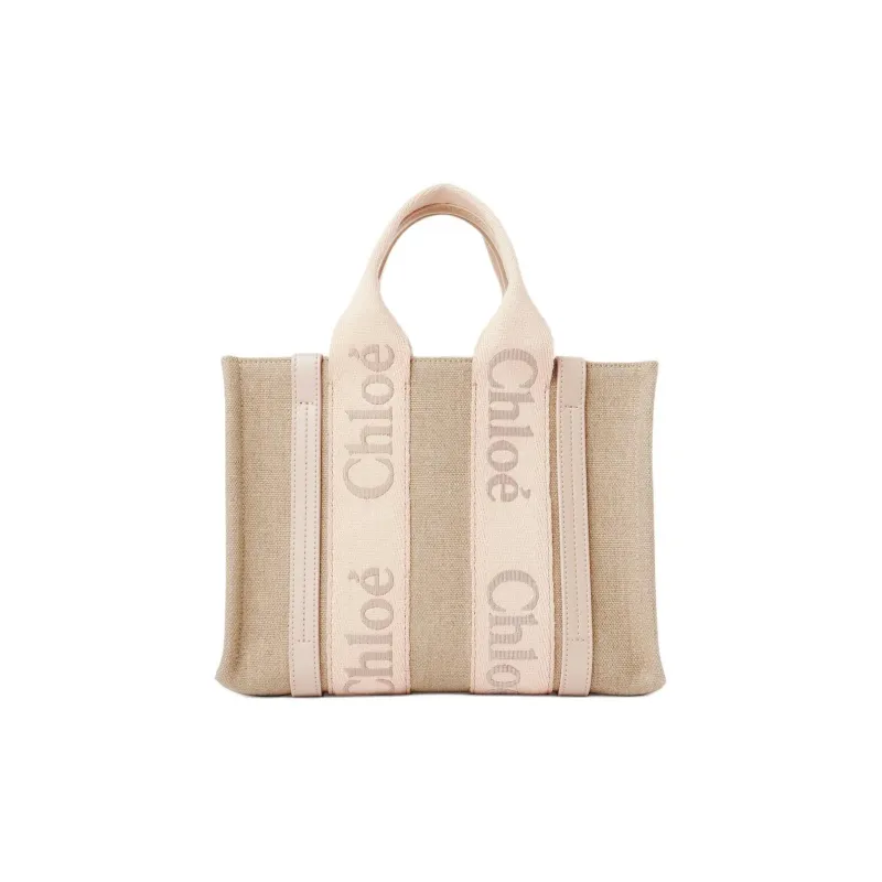 Chloe Woody Linen With Calfskin Tote Bag, Shopping Bag, Shoulder Bag, Crossbody Bag, Handbag Trumpets Women's Wild Gray-0