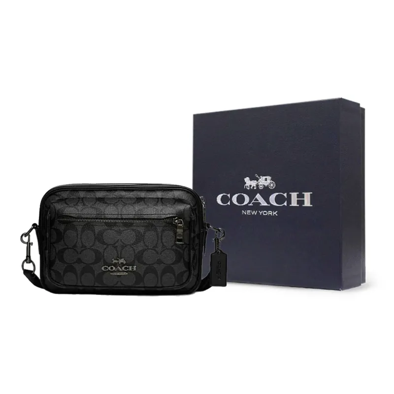COACH Elise Cow Leather Patchwork Camera Bags Shoulder Bag Crossbody Bag Men's Black-7