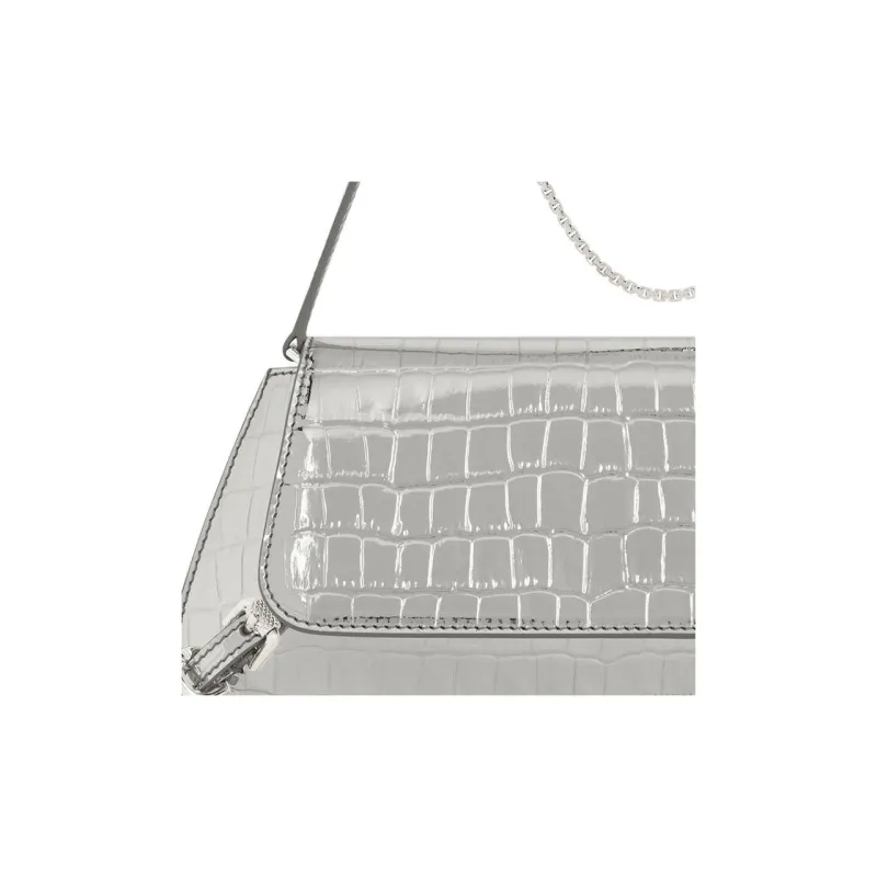 Givenchy Voyou Crocodile Pattern Embossed Leather Handbag Shoulder Bag Women's Light Silver-4