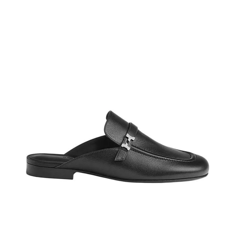 HERMES Wrap toe Slippers Women's Black-1