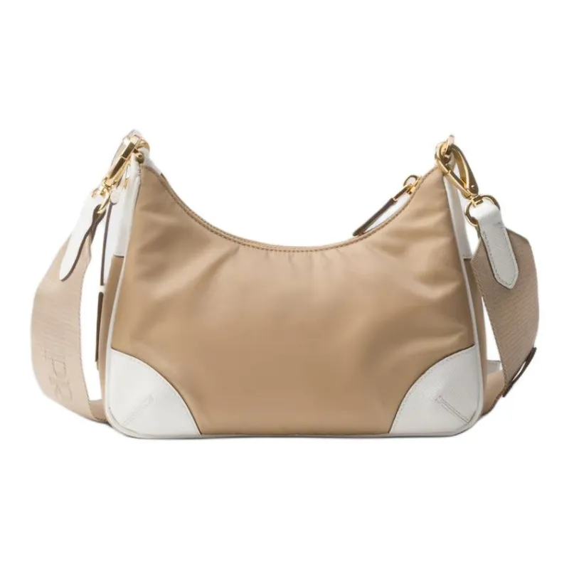 PRADA Re-Edition Recycled Nylon With Patchwork Leather Shoulder Bag Crossbody Bag Women's Camel White-3