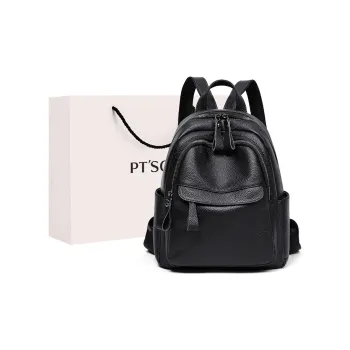 PT'SON Cow Leather Backpack Regular Unisex Black
