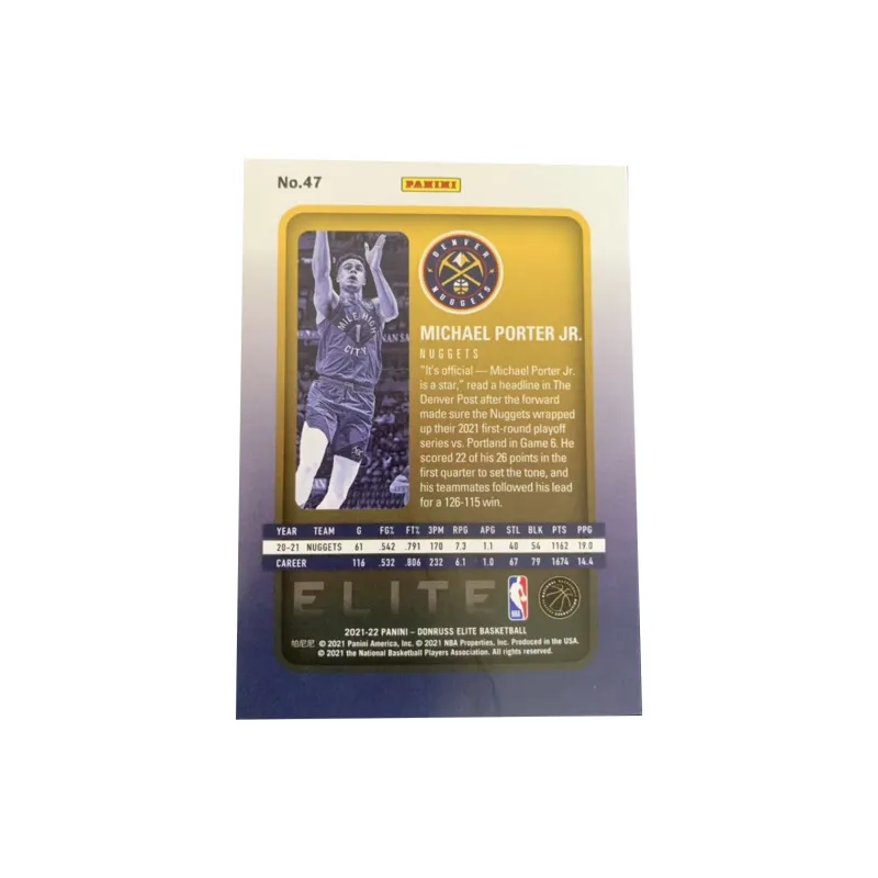 PANINI Michael Porter 2021 22 66/99 Elite Blue Fold Plaid Fold Nuggets Player Card Product Access Sports Cards 1 Pc-1
