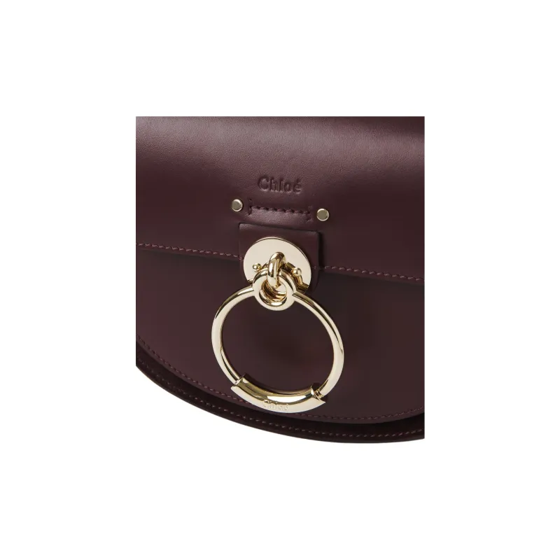 Chloe Tess Shiny Calfskin Bonded Leather Calfskin Shoulder Bag Crossbody Bag Handbag Small Size Women's Caramel Brown-4
