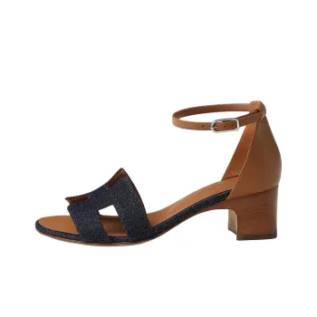 HERMES Encens One Strap Sandals 5cm Women's Dark Blue