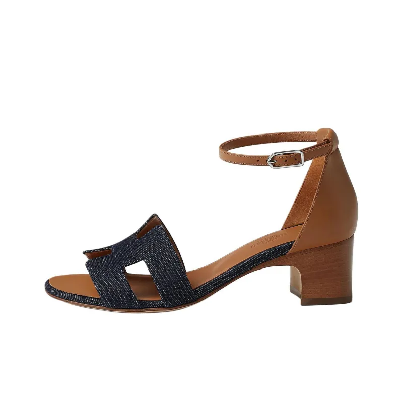 HERMES Encens One Strap Sandals 5cm Women's Dark Blue-0