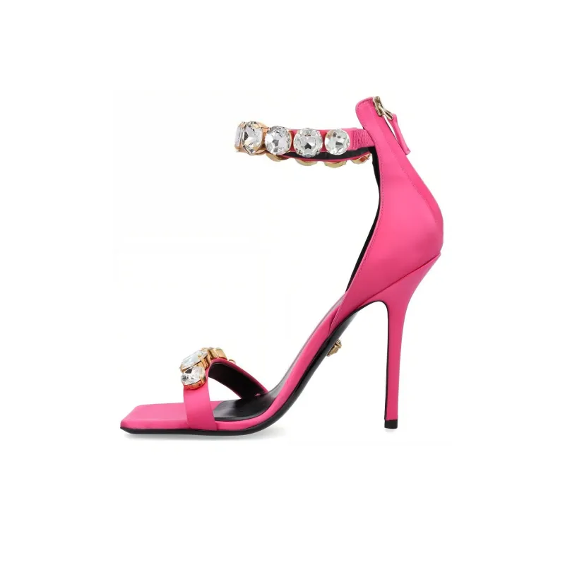 VERSACE 110mm Crystal-embellished Satin Sandals-0