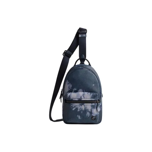 COACH Charter Pebbled Leather Shoulder Bag Crossbody Bag Small Size Men's Midnight Navy Multicolor