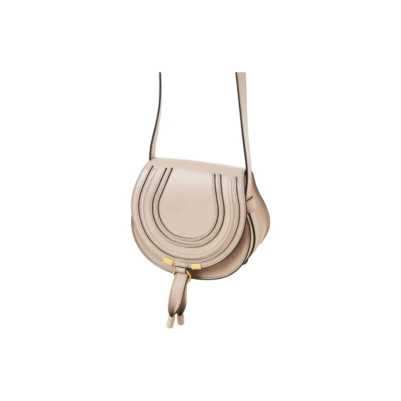 Chloe Shiny Leather Saddle Bag Crossbody Shoulder Bag Women's Dark Beige-1