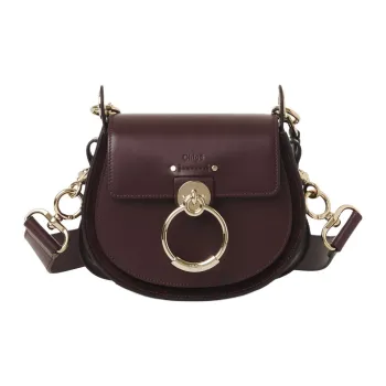 Chloe Tess Shiny Calfskin Bonded Leather Calfskin Shoulder Bag Crossbody Bag Handbag Small Size Women's Caramel Brown
