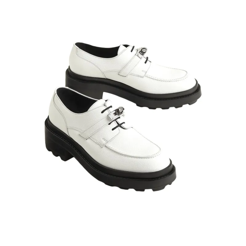 HERMES First Casual Single Shoes 5cm Women's White-2