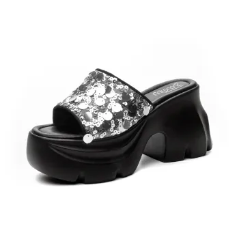 Shangjinni PU Polyurethane Sequins Slip-Resistant Abrasion-Resistant Slide Slippers Women's