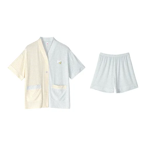 XUANZHITING Pajama Set Women's Light Yellow Blue
