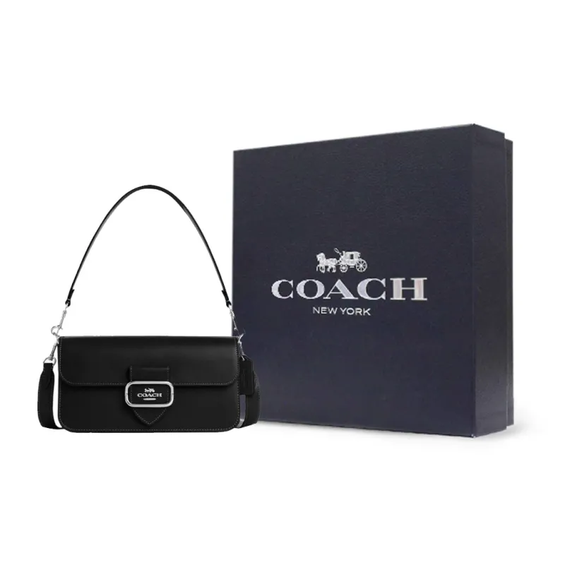 COACH Morgan Leather Baguette Bag, Handbag, Shoulder Bag, Crossbody Bag Trumpets Women's Black-6