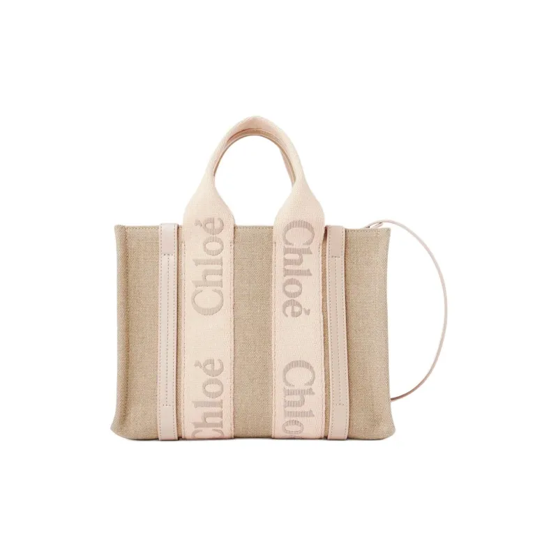 Chloe Woody Linen With Calfskin Tote Bag, Shopping Bag, Shoulder Bag, Crossbody Bag, Handbag Trumpets Women's Wild Gray-1