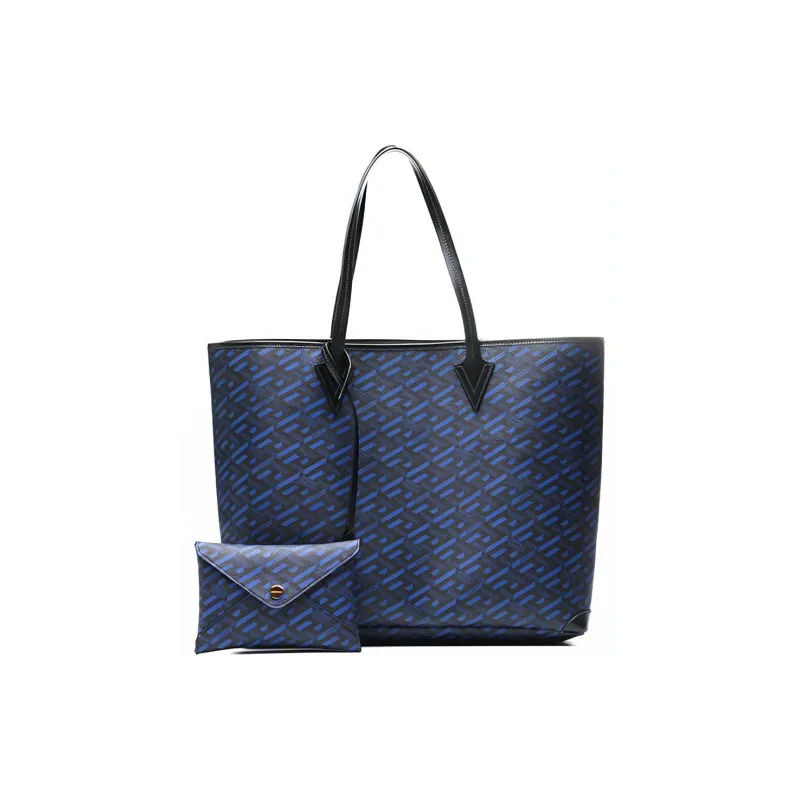 VERSACE Cow Leather Tote Bag Shopping Bag Shoulder Bag Handbag Unisex Dark Blue-2