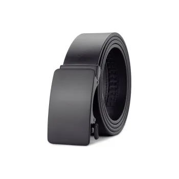 Cows Reign Black Automatic Buckle Top Grain Cow Leather Minimalist Style Business Belt Leather Belts Men's 3.4cm Wide