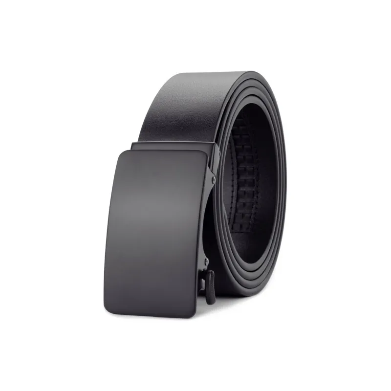 Cows Reign Black Automatic Buckle Top Grain Cow Leather Minimalist Style Business Belt Leather Belts Men's 3.4cm Wide-0