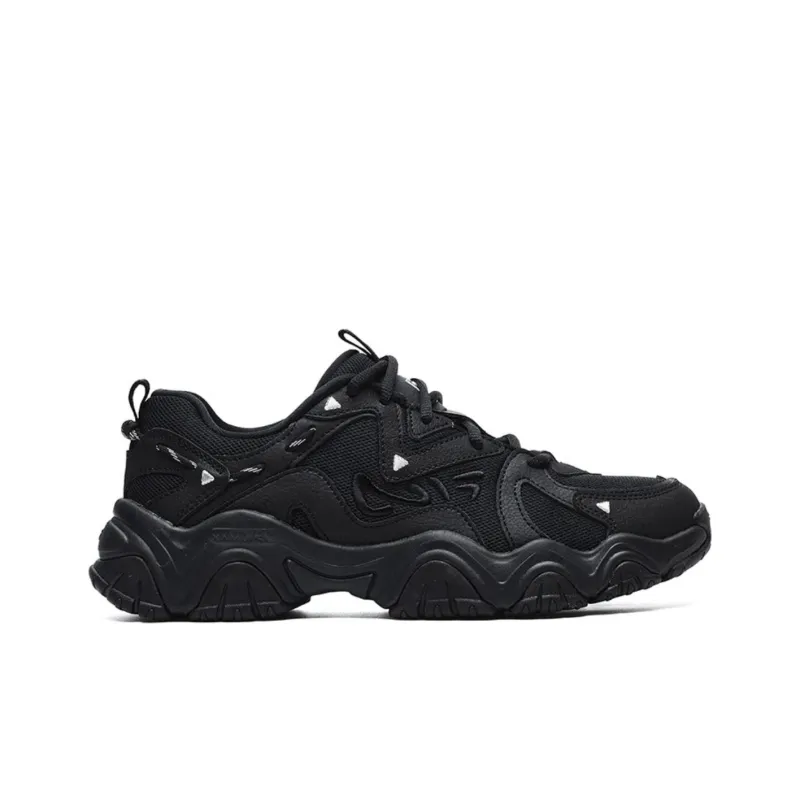 FILA Fluid 4 Cushioned Wear-Resistant Breathable Lightweight Height Increasing Low-Top Chunky Sneakers Women's Black-1
