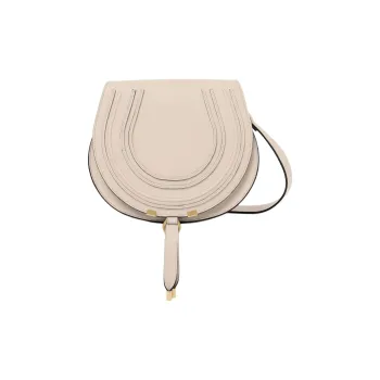 Chloe Marcie Grained Calfskin Saddle Bag Crossbody Shoulder Bag Women's Cement Pink
