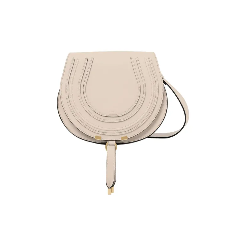 Chloe Marcie Grained Calfskin Saddle Bag Crossbody Shoulder Bag Women's Cement Pink-0