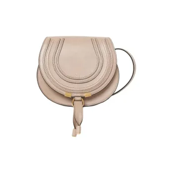 Chloe Shiny Leather Saddle Bag Crossbody Shoulder Bag Small Size Women's Dark Beige