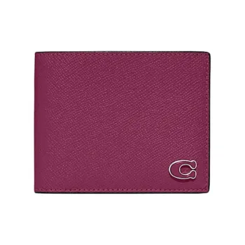 COACH 3 IN 1 Wallet Cross-Stitch Leather Card Holder Wallet Mini Women's Fuchsia