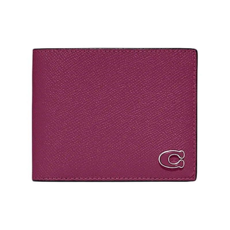 COACH 3 IN 1 Wallet Cross-Stitch Leather Card Holder Wallet Mini Women's Fuchsia-0