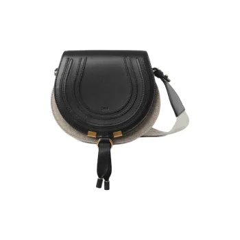 Chloe Linen Canvas With Smooth Calfskin Saddle Bag Shoulder Bag Crossbody Bag Small Size Women's Black