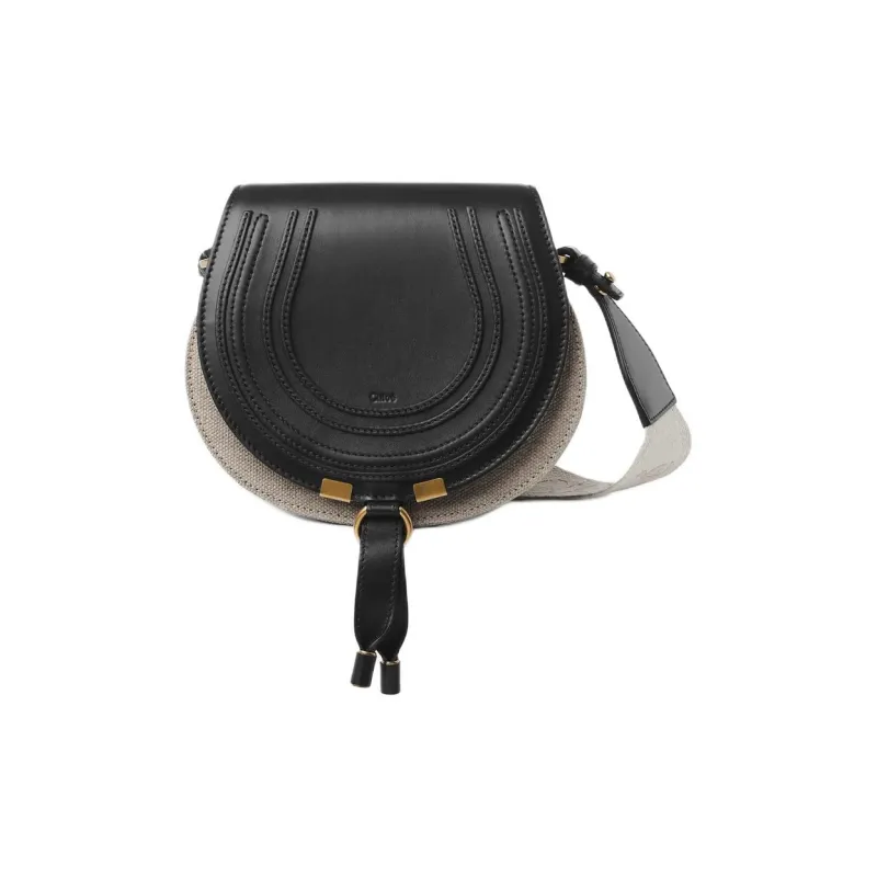 Chloe Linen Canvas With Smooth Calfskin Saddle Bag Shoulder Bag Crossbody Bag Small Size Women's Black-0