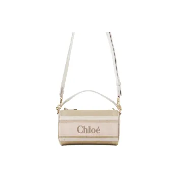 Chloe Woody Linen With Calfskin Crossbody Bag Shoulder Bag Women's Wild Gray
