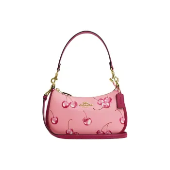 COACH Teri Coated Canvas Portable Crossbody Bag Shoulder Bag Women's Pink Red Bright Purple