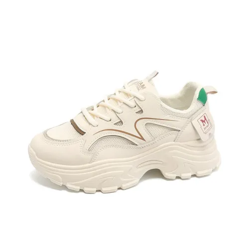 LISATANG Wear-Resistant Breathable Height Increasing Low-Top Chunky Sneakers Women's Beige