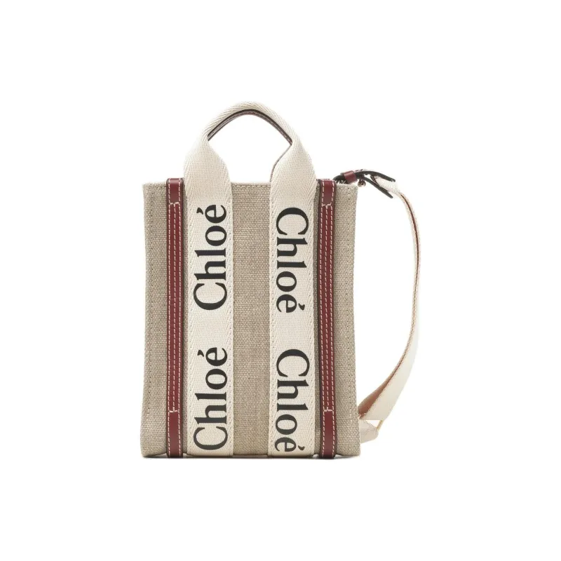 Chloe Linen Shoulder Bag Crossbody Bag Mini Women's White & Brown-1