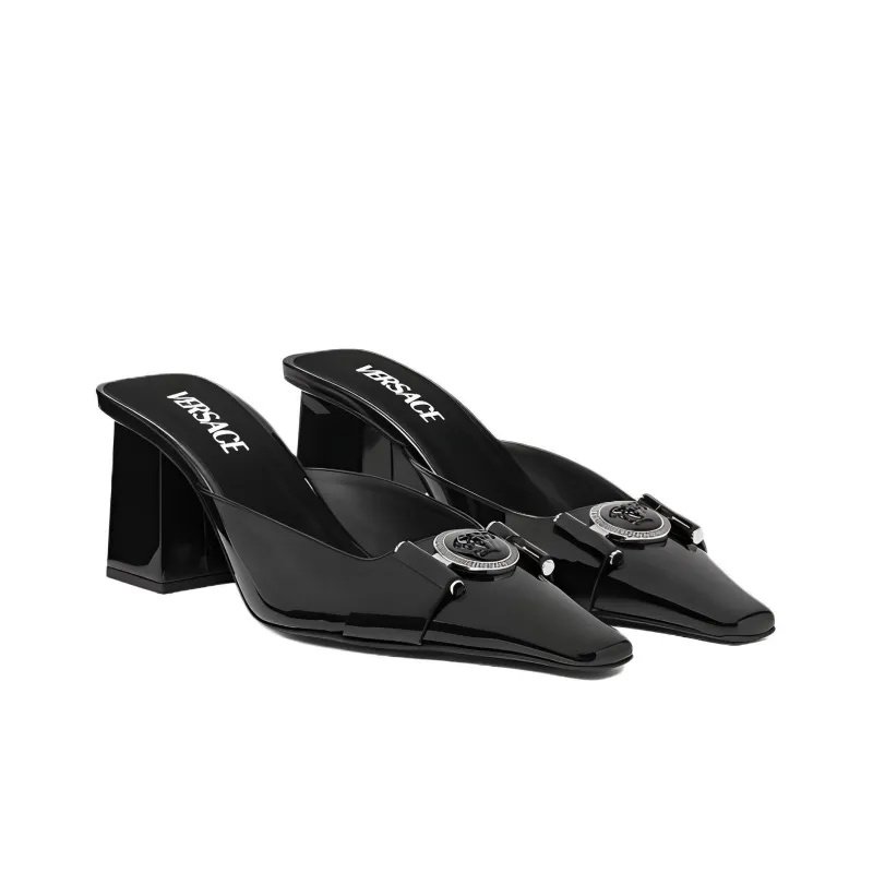 VERSACE Medusa Patent-finish Leather Mules-2