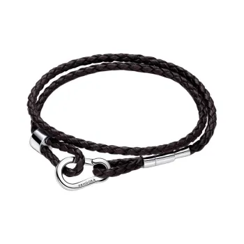 Pandora Moments Brown Braided Double Leather Bracelet