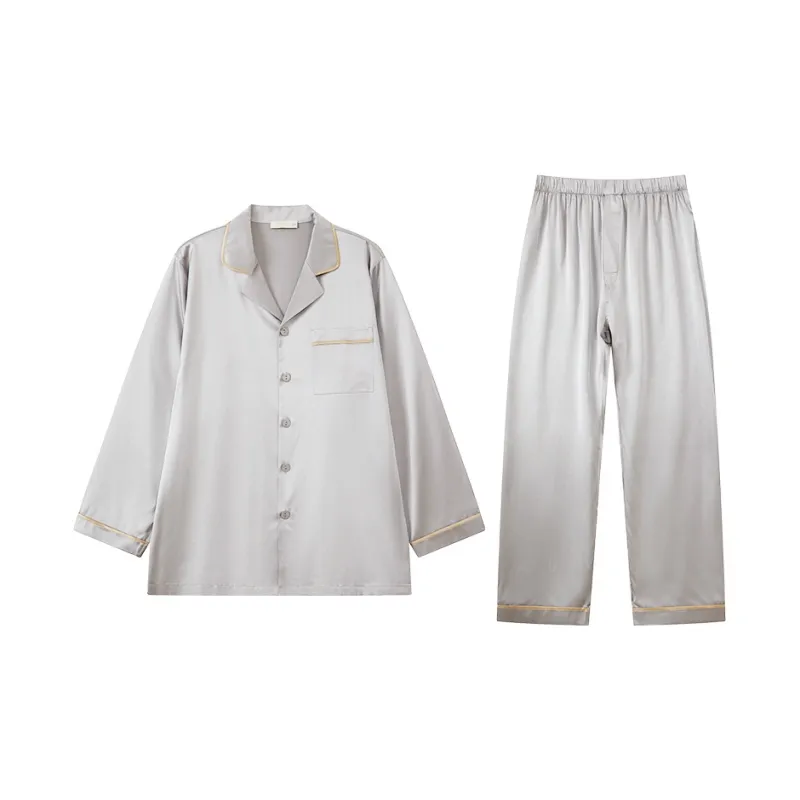 Imperial Palace Mulberry Silk Pajamas Long Sleeved Loungewear Premium Plus Size Pajama Set Men's-0