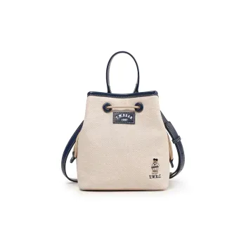 Teenie Weenie Fabric, PU Bucket Bag, Shoulder Bag, Crossbody Bag, Handbag Women's Ecru/Denim Blue