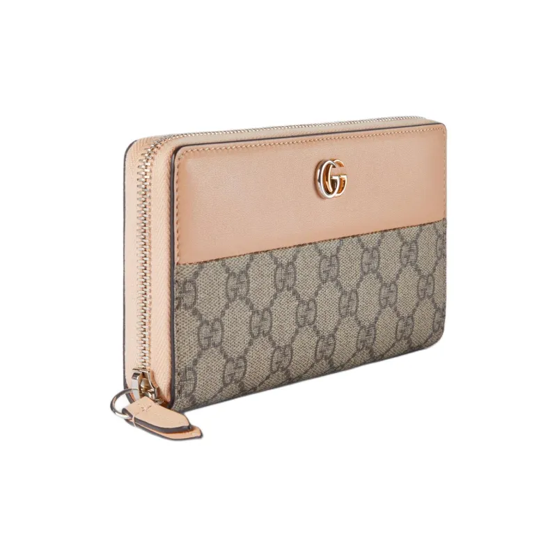 GUCCI GG Marmont Supreme Canvas With Leather Binding Card Holder, Wallet Women's Beige & Ebony-1