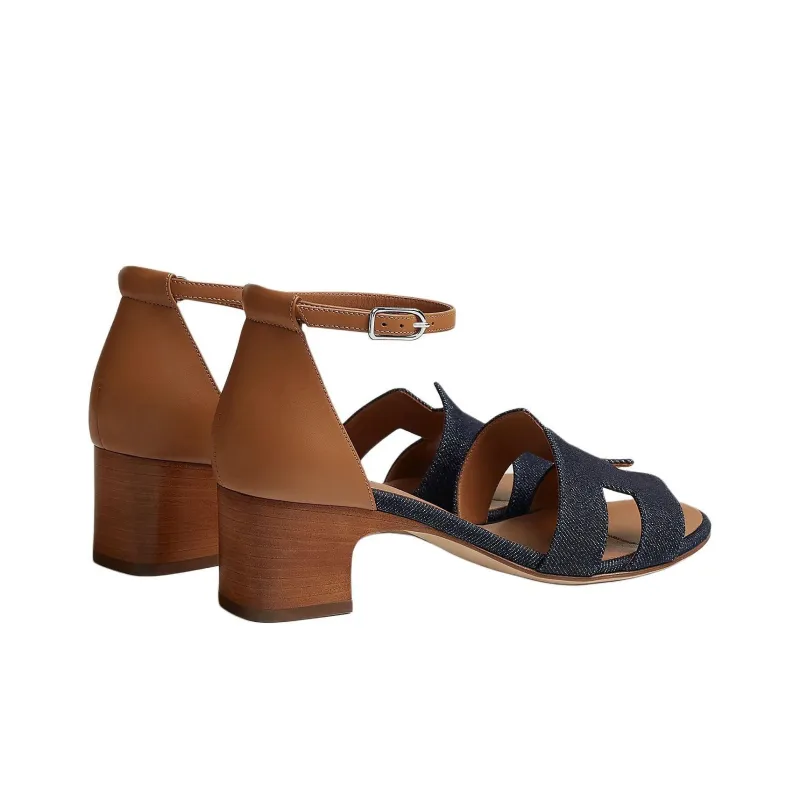 HERMES Encens One Strap Sandals 5cm Women's Dark Blue-4