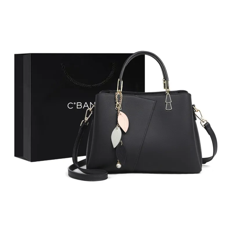 C°BANNER Cow Leather With Synthetic Leather One Shoulder Handbag Regular Women's Ecru/Black-4