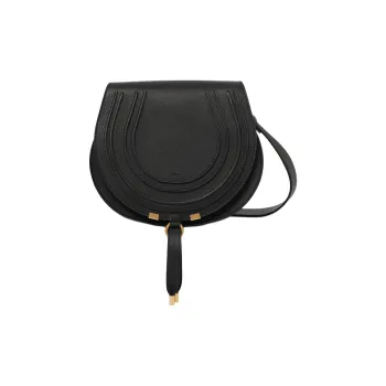 Chloe Marcie Grained Calfskin Saddle Bag, Portable Crossbody Bag, Shoulder Bag Women's Black
