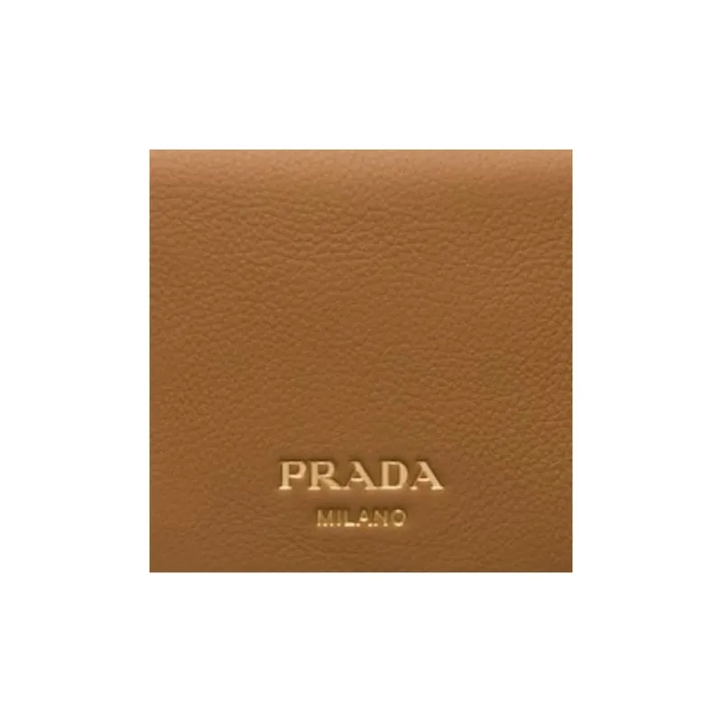 PRADA Leather Wallet Women's Camel-4