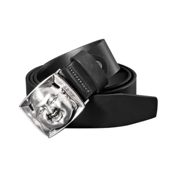 Cows Reign Carved Laughing Buddha Smooth Buckle Individual Leather Belts Men's 3.7cm Width