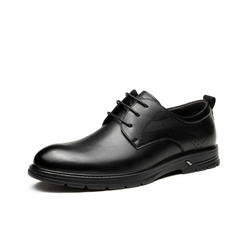 AOKANG Dress Shoes Men Low Top Black/Dark Brown-0
