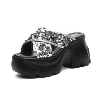 Shangjinni Sequins Slip-Resistant Abrasion-Resistant Slide Slippers Women's