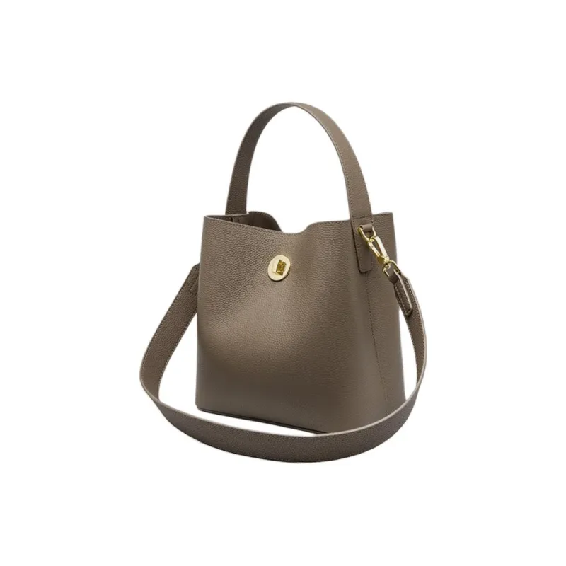 Carnival Keep Top Grain Cow Leather Bucket Bag Shoulder Bag Handbag Regular Women's Khaki/Black-1