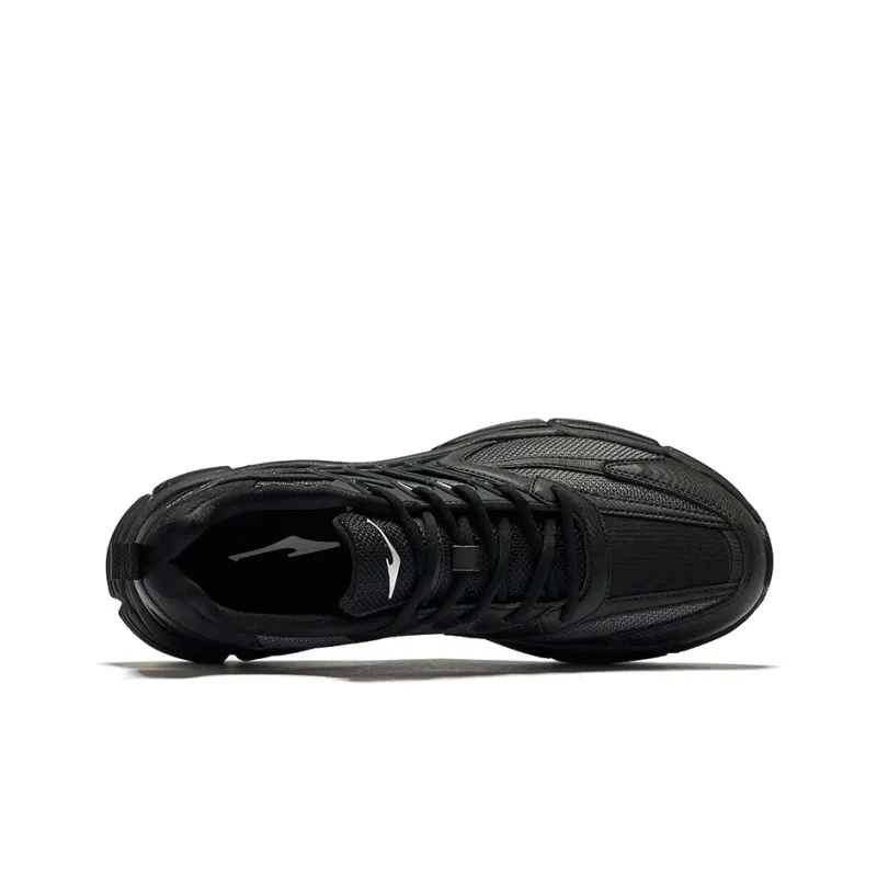 Erke Fishbone Mesh Durable Breathable Low Top Casual Shoes Men's Jet Black Carbon Gray-2