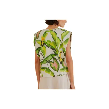 FARM RIO Leaf All Over Print Crew Neck Pullover Straight Fit Sleeveless T-Shirt Women's Green